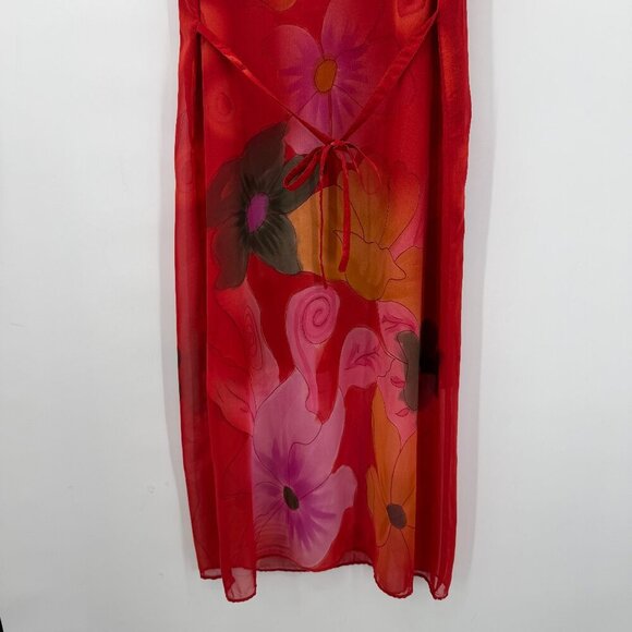 Adrianna Papell Red Floral Sheer Overlay Midi Long Dress Women’s M - Picture 6 of 10